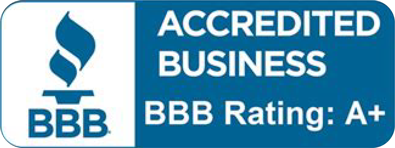 Better Business Bureau (BBB) Accredited Business badge displaying an A+ rating.